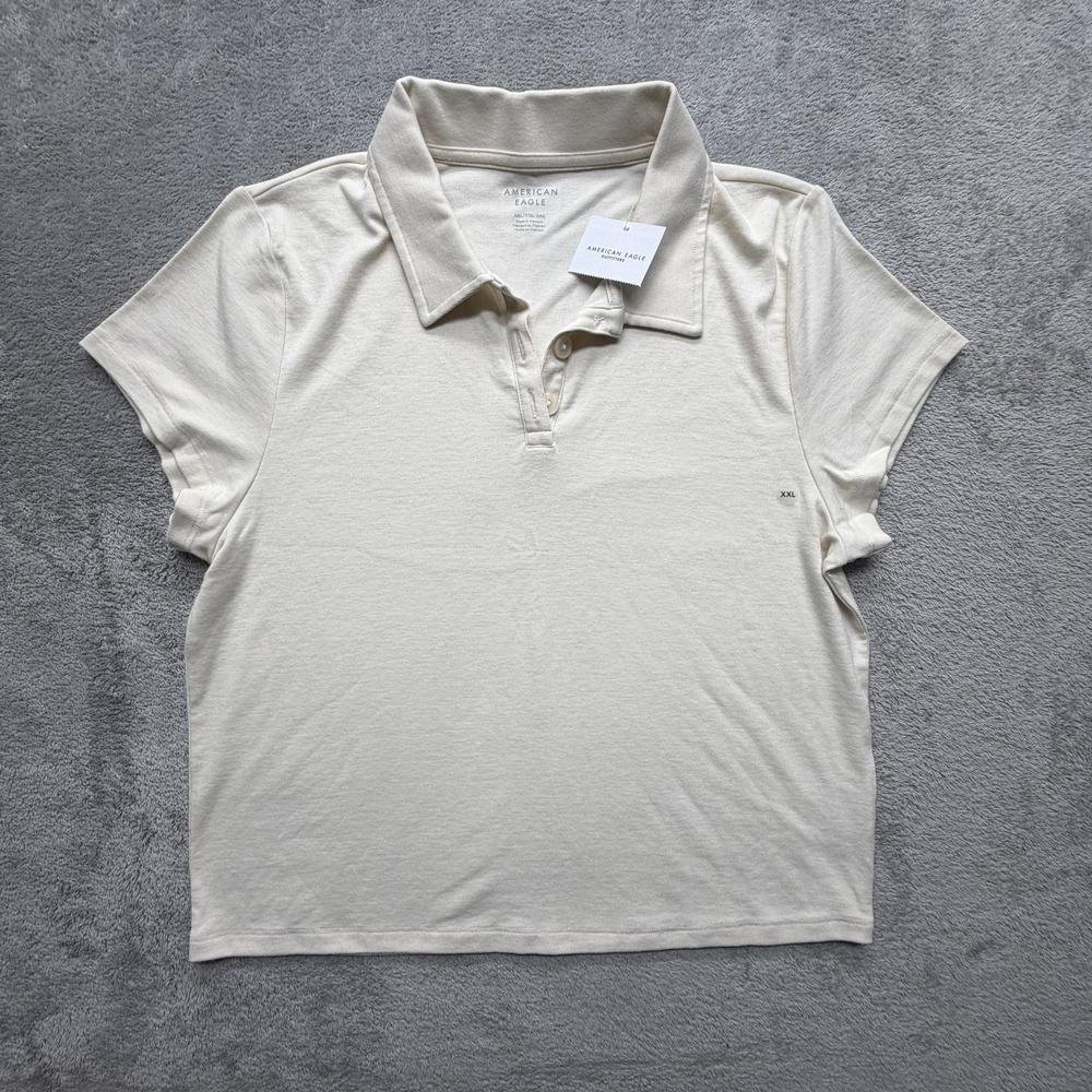 American Eagle Outfitters Polo Shirt Womens XXLβ White Collared Stretch Top